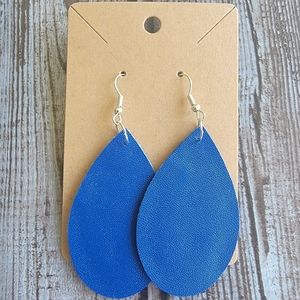Blue Faux Leather Earrings
